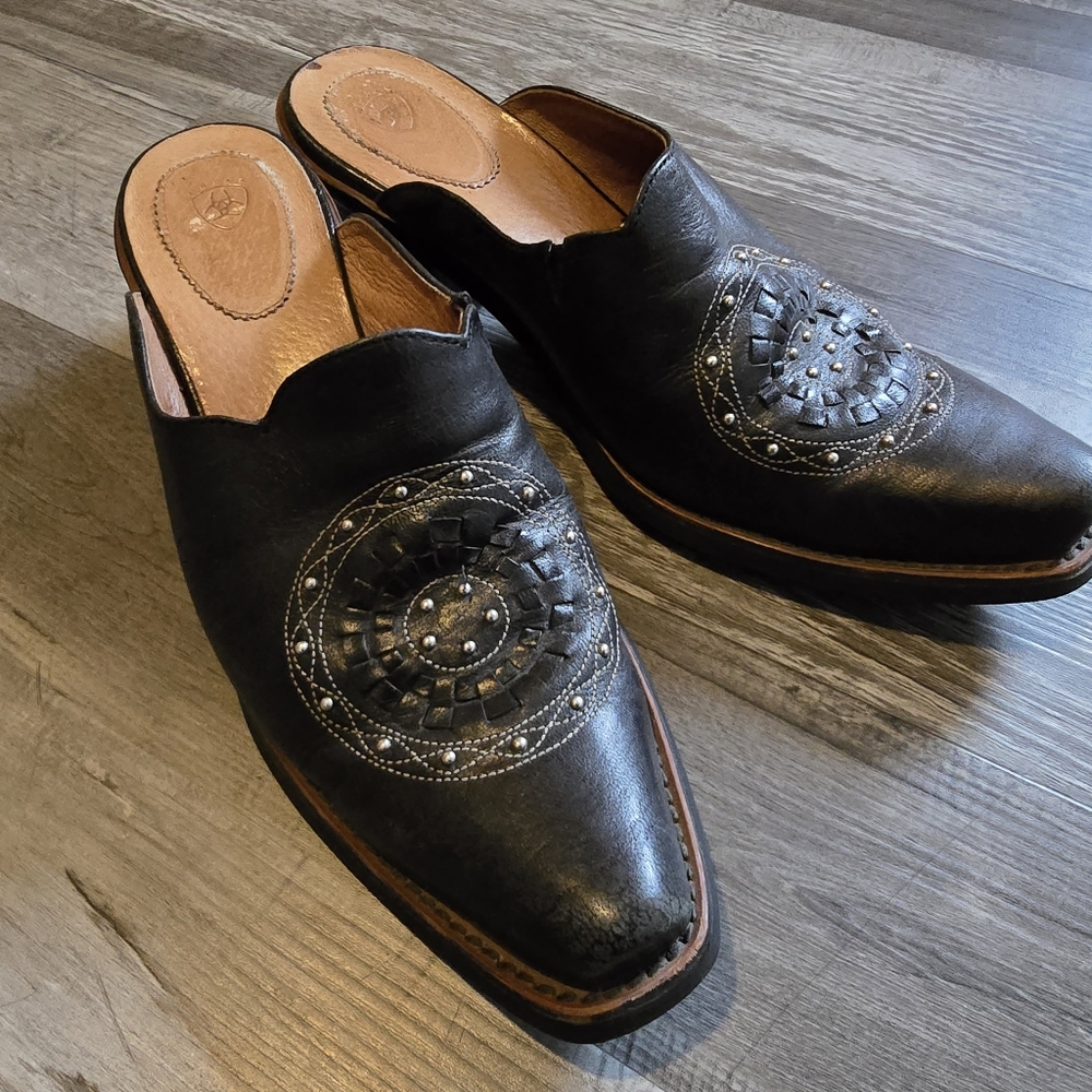 Ariat Mules Black Leather Studded Slip On Mules 7.5 B